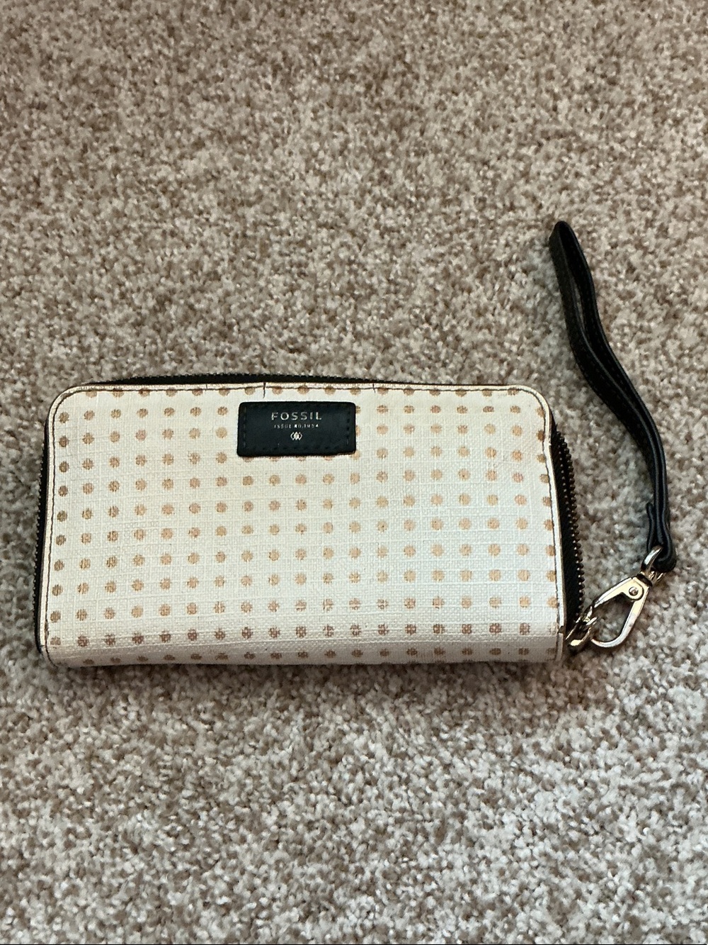 Fossil Cream and Black Polka Dot Wristlet